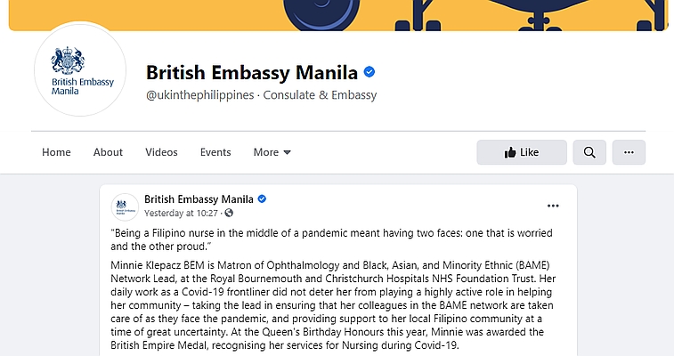 Minnie Klepacz BEM Uk Embassy Manila